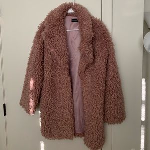 Faux pink poodle fur coat